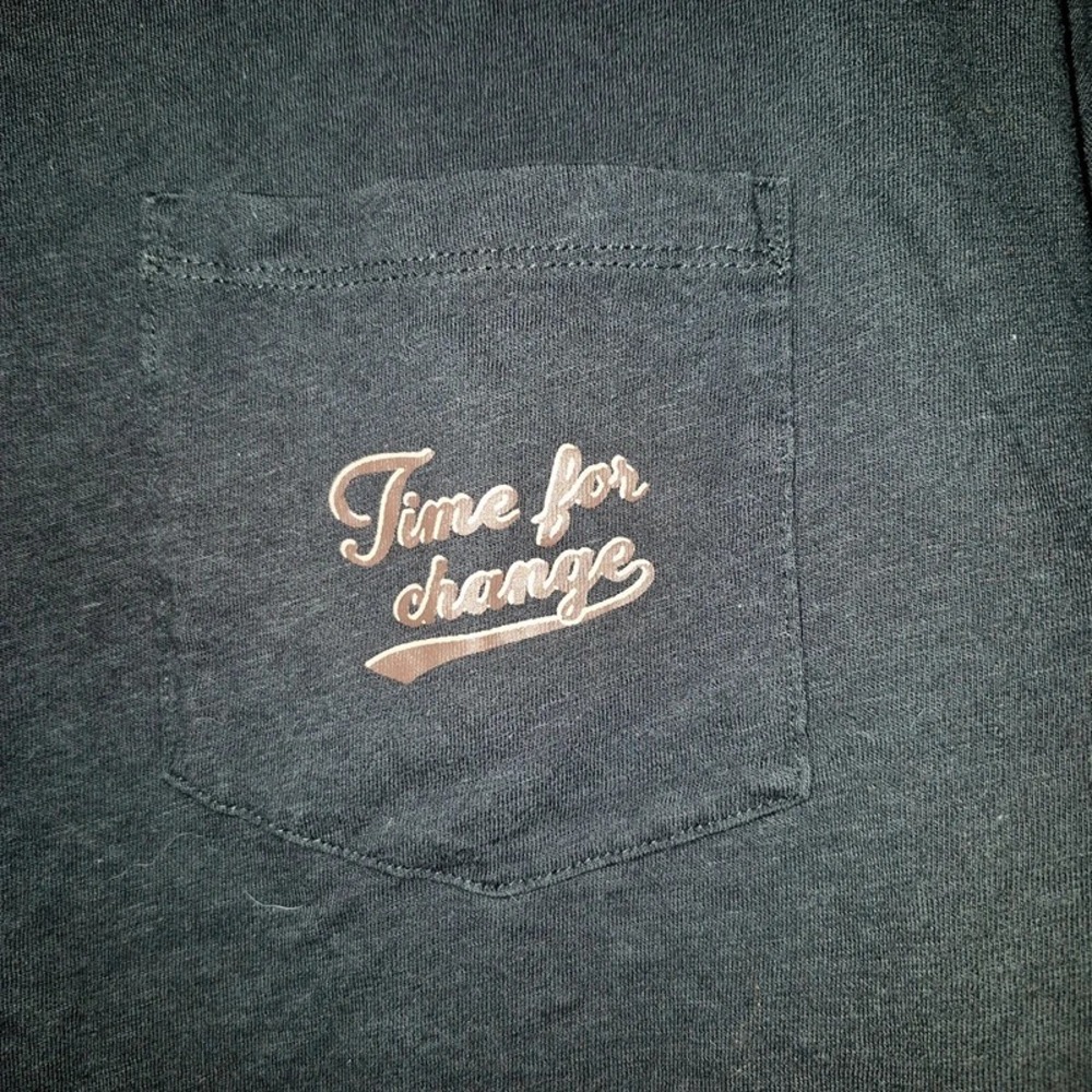 American Eagle Time for Change Pocket T-Shirt Dark Grey Raw Hem Boxy Fit Large - Picture 2 of 3